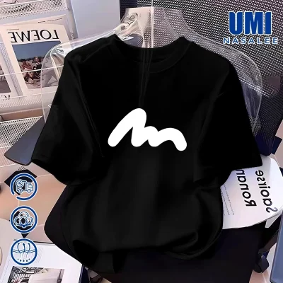 Áo thun cotton đen hợp tác NASA cho nam nữ, in họa tiết đường nét tối giản, thời trang dễ phối đồ.