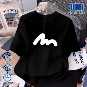 Áo thun cotton đen hợp tác NASA cho nam nữ, in họa tiết đường nét tối giản, thời trang dễ phối đồ.